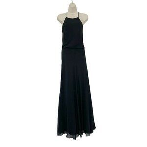Monique Lhuillier Bridesmaids Sz 6 Black Spaghetti Strap Halter Maxi Dress